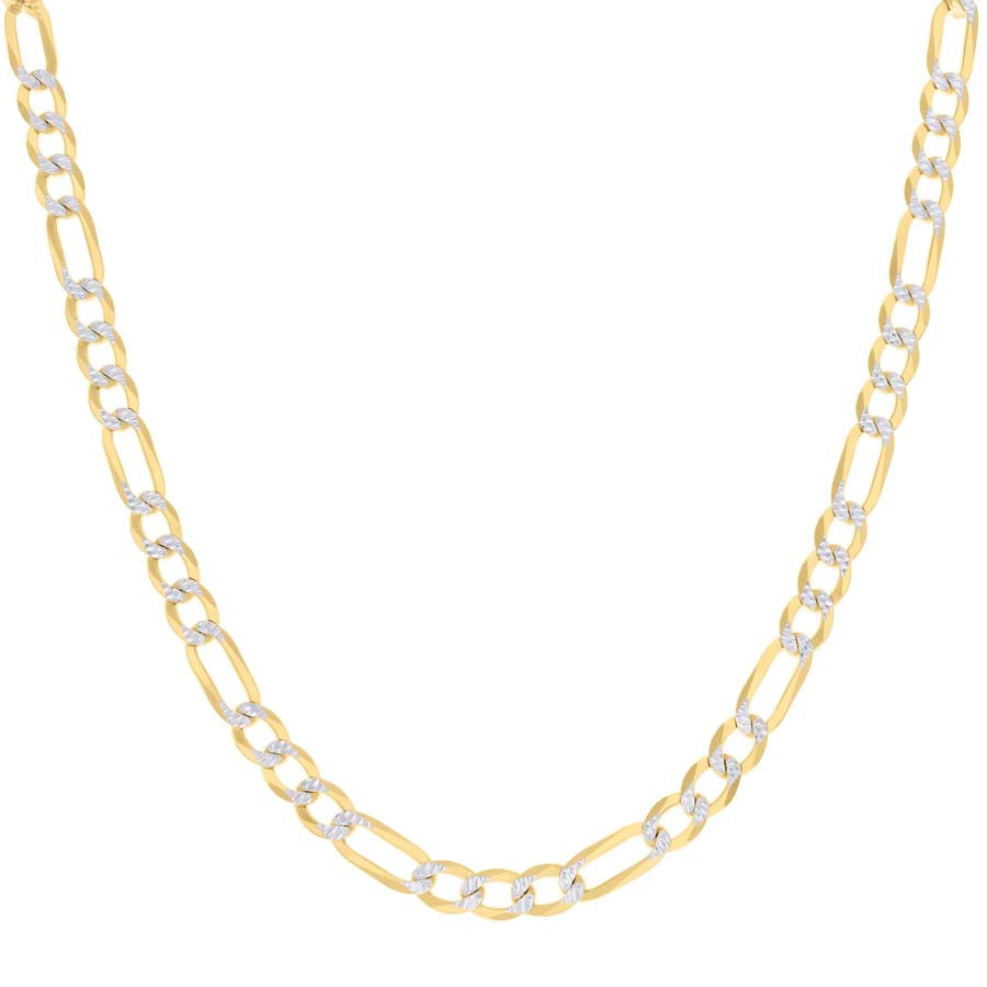 925 Sterling Silver Pave Super Flat Figaro Chain Two Tone 180 6.7mm