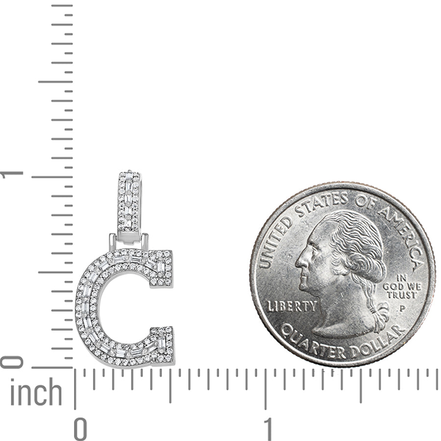 925 Sterling Silver Cz Initial Letter Pendant "C"