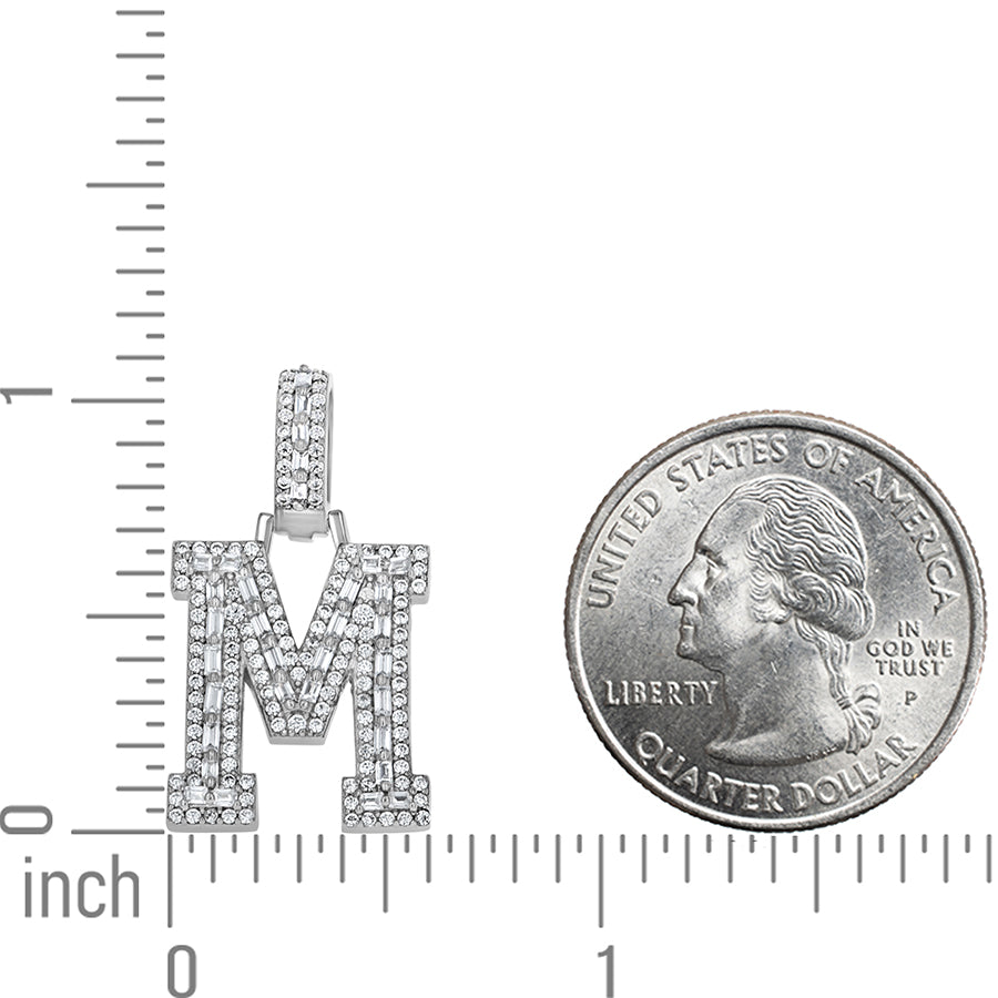 925 Sterling Silver Cz Initial Letter Pendant "M"