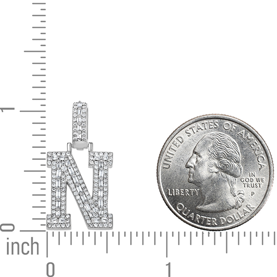 925 Sterling Silver Cz Initial Letter Pendant "N"