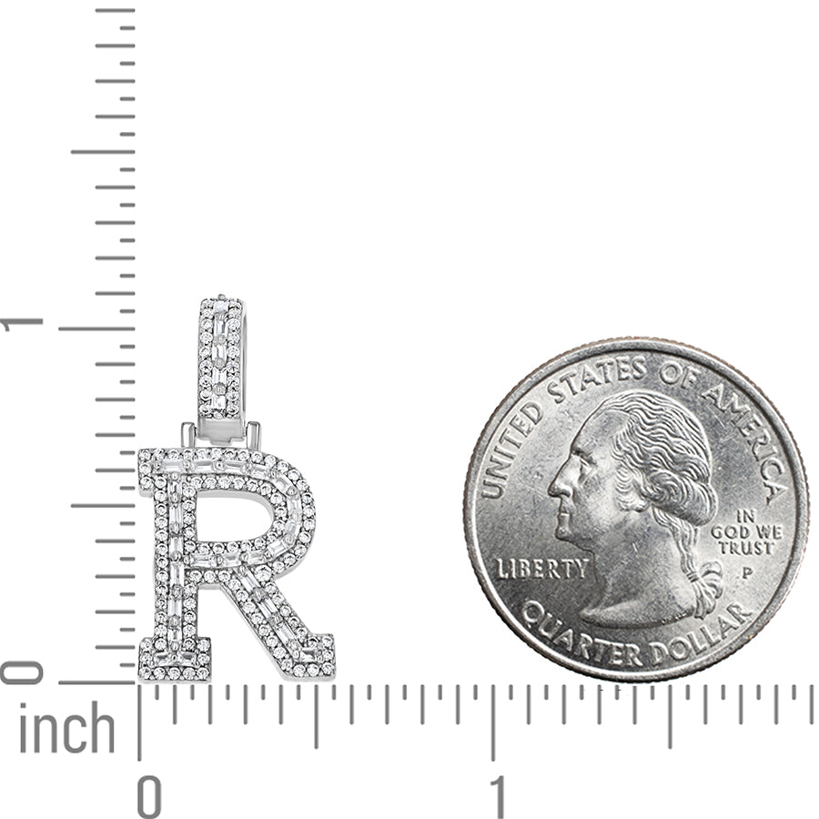 925 Sterling Silver Cz Initial Letter Pendant "R"