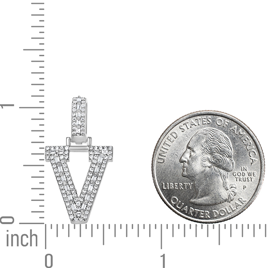 925 Sterling Silver Cz Initial Letter Pendant "V"