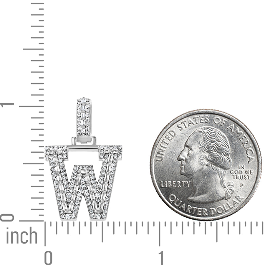 925 Sterling Silver Cz Initial Letter Pendant "W"