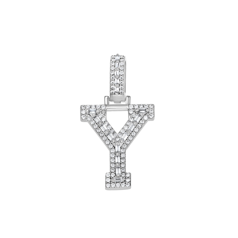 925 Sterling Silver Cz Initial Letter Pendant "Y"