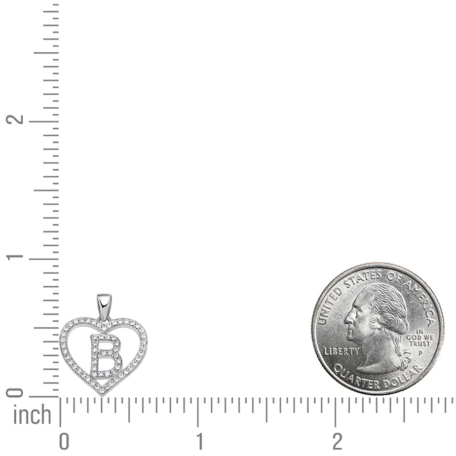 925 Sterling Silver Cz Initial Letter Pendant "B"