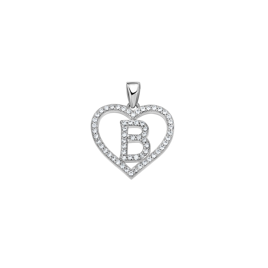 925 Sterling Silver Cz Initial Letter Pendant "B"