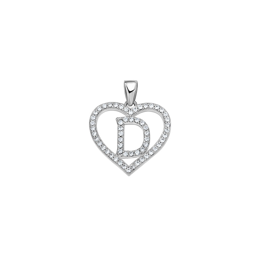 925 Sterling Silver Cz Initial Letter Pendant "D"