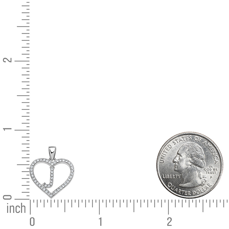 925 Sterling Silver Cz Initial Letter Pendant "J"
