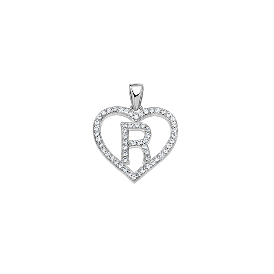 925 Sterling Silver Cz Initial Letter Pendant "R"