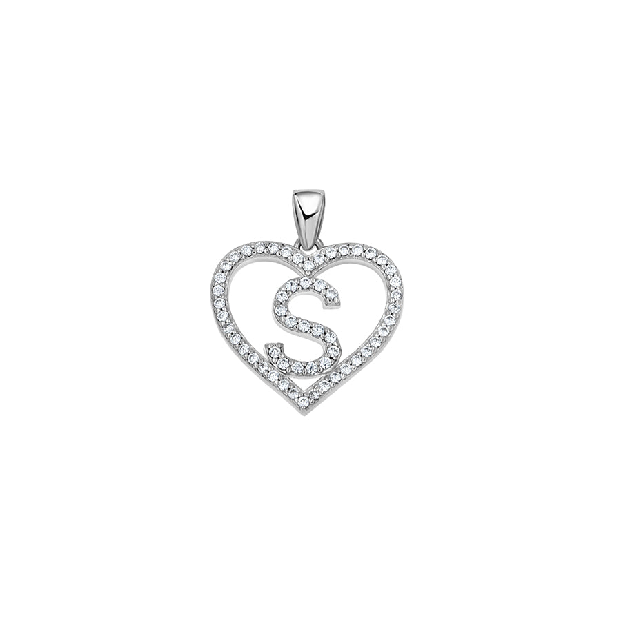 925 Sterling Silver Cz Initial Letter Pendant "S"