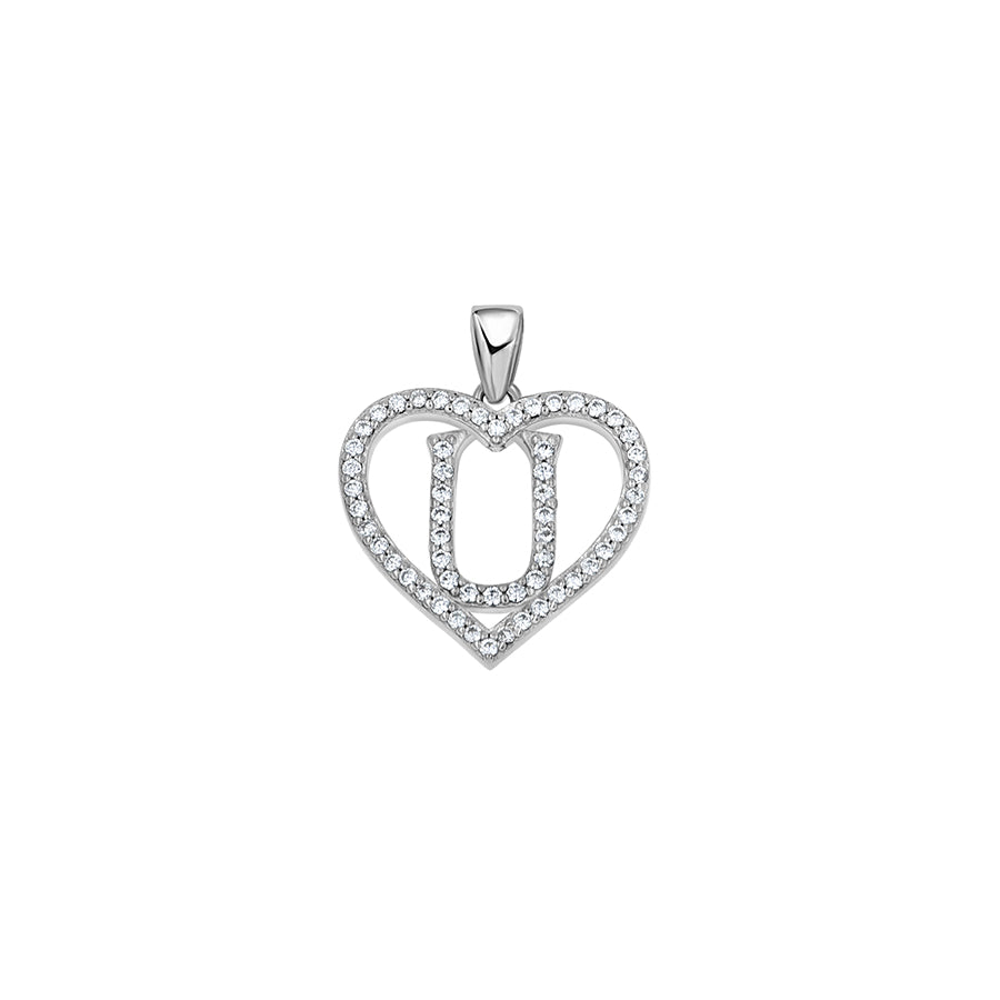 925 Sterling Silver Cz Initial Letter Pendant "U"