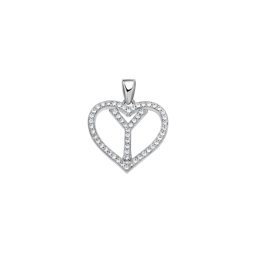925 Sterling Silver Cz Initial Letter Pendant "Y"