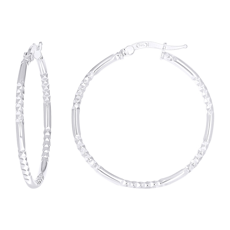 925 Sterling Silver Fancy Hoop Earring 2mm-30 Silver