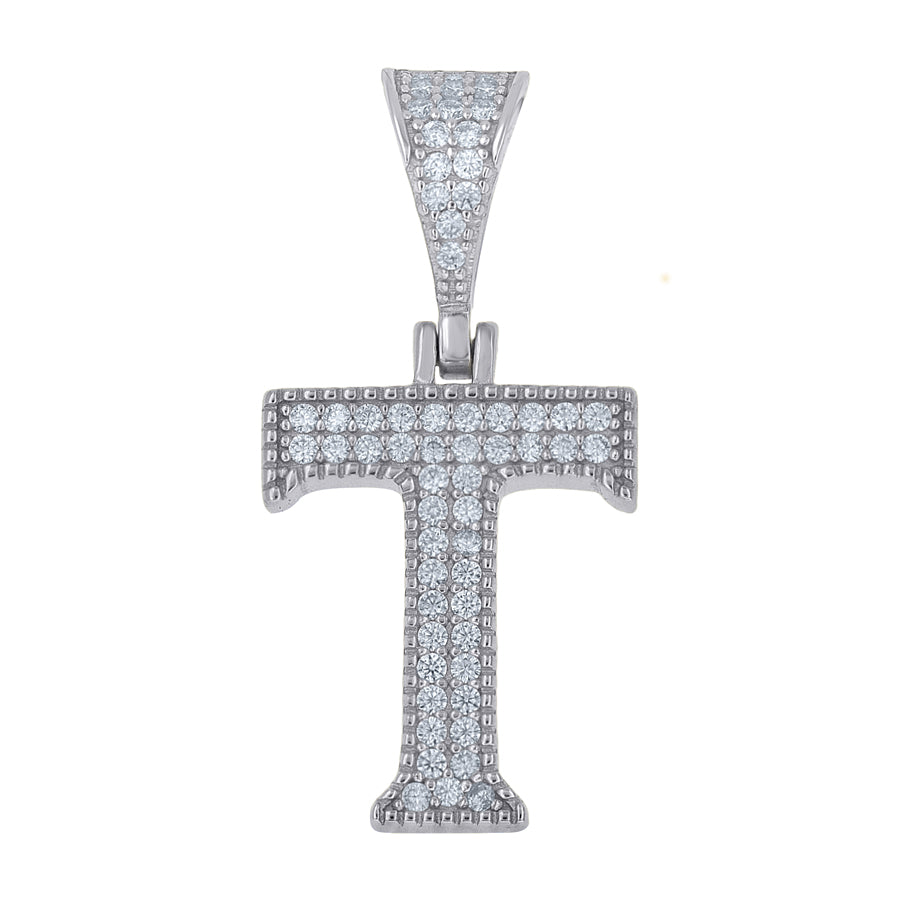 925 Sterling Silver Initial "T" Moissanite