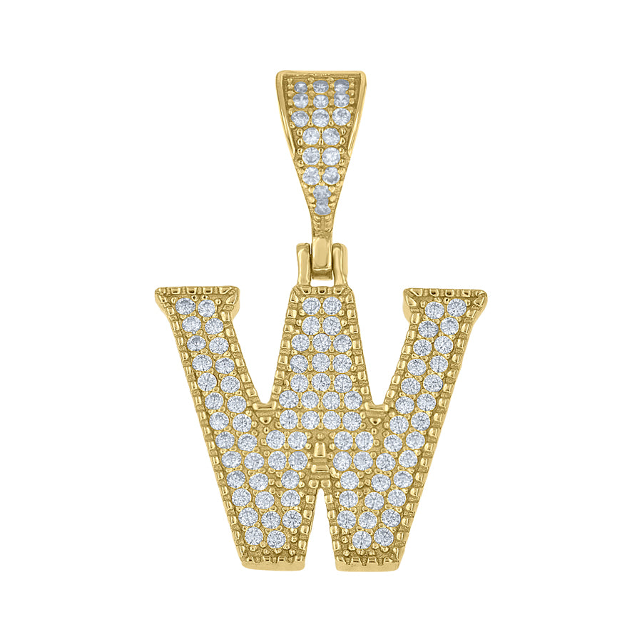 925 Sterling Silver Cz Initial "W" Pendant