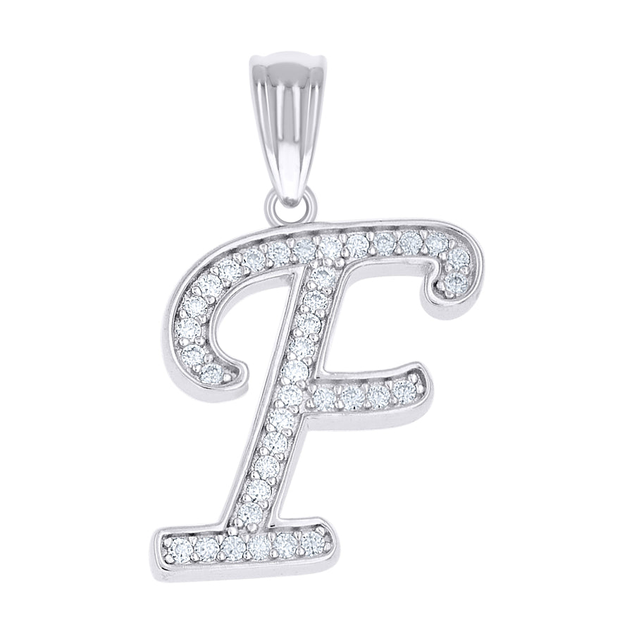 925 Sterling Silver Cz Initial "F" Pendant