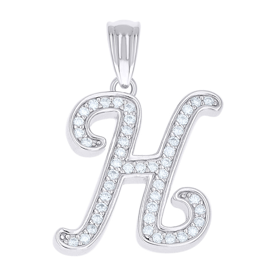 925 Sterling Silver Cz Initial "H" Pendant