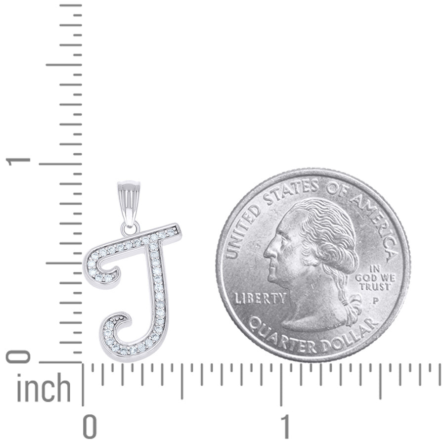 925 Sterling Silver Cz Initial "J" Pendant