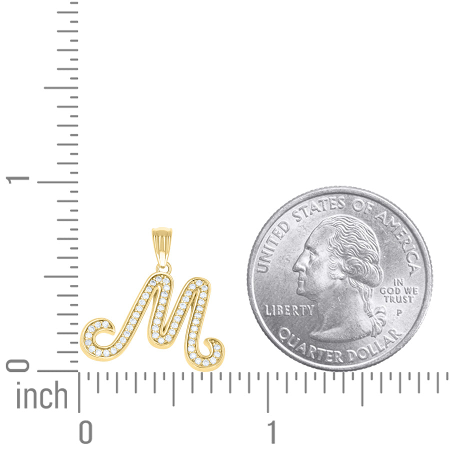 925 Sterling Silver Cz Initial "M" Pendant