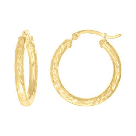 14Kt Gold Fancy Hoop Earrings 3mm