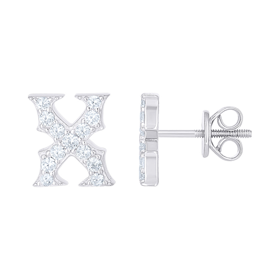 925 Sterling Silver Cz Initial "X" Earrings