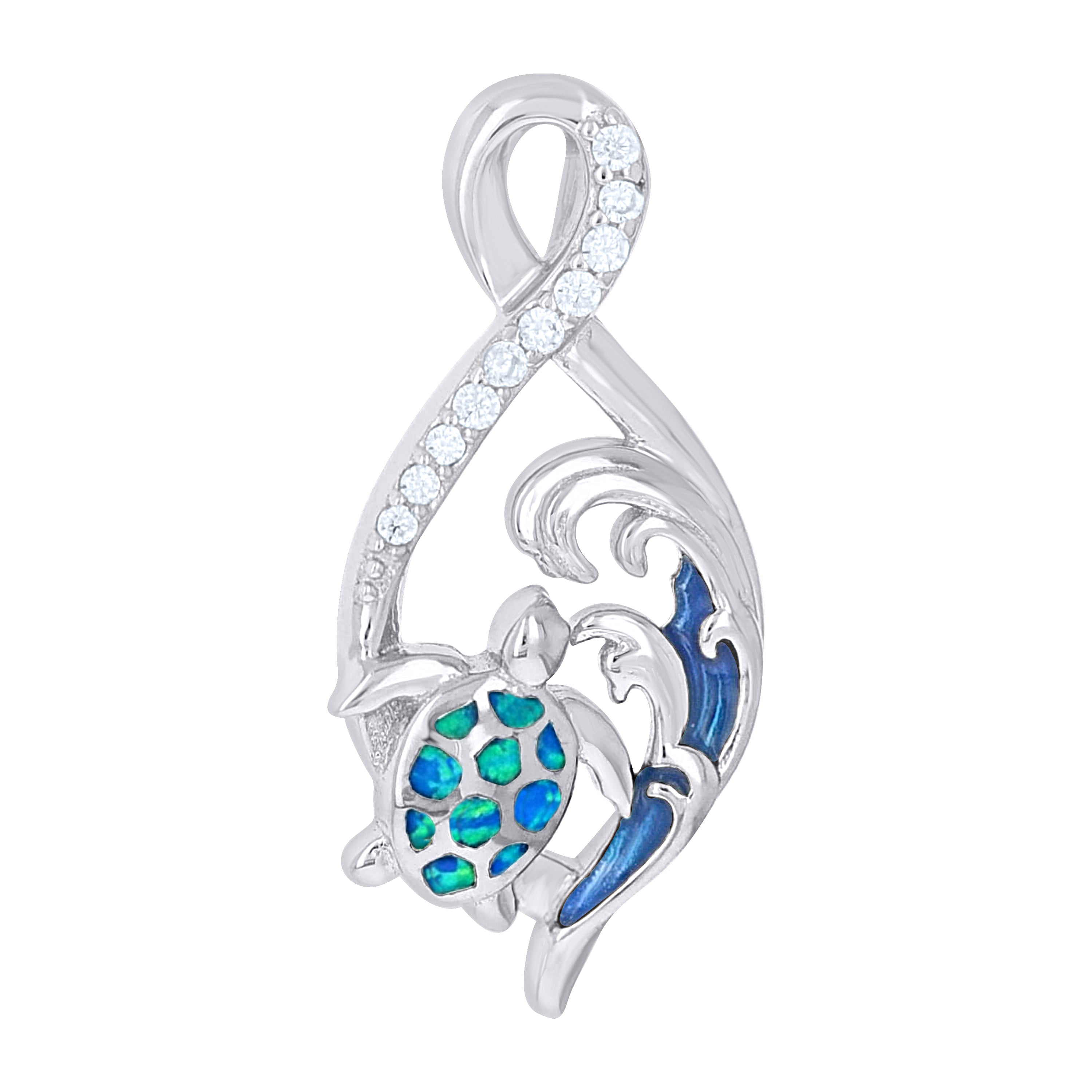 925 Sterling Silver Opal And Cubic Zirconia Pendant