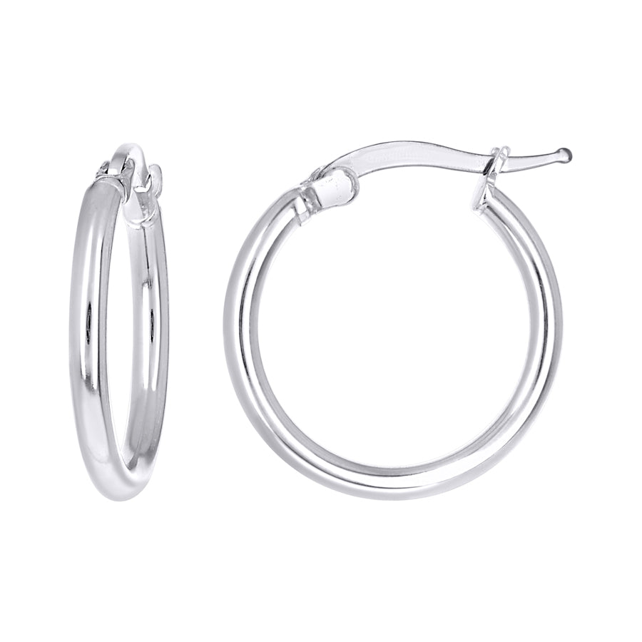 925 Sterling Silver Tube Hoop Earrings 2mm-15-Rhodium