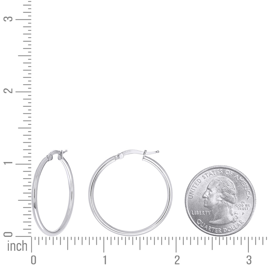 925 Sterling Silver Tube Hoop Earrings 2mm-25-Rhodium