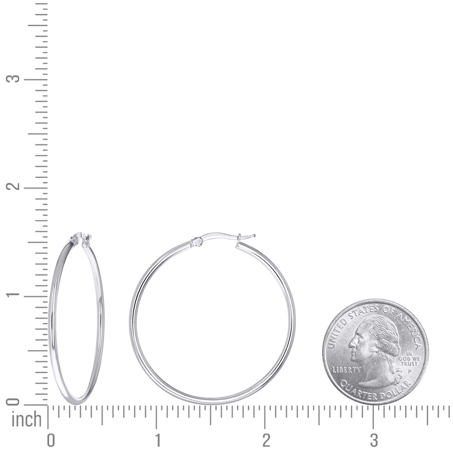 925 Sterling Silver Tube Hoop Earrings 2mm-35-Rhodium