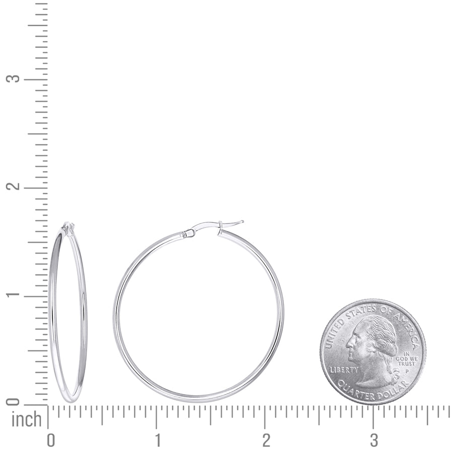 925 Sterling Silver Tube Hoop Earrings 2mm-40-Rhodium