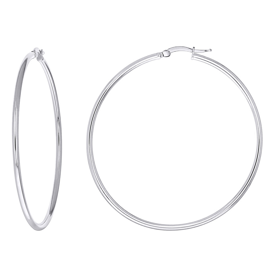 925 Sterling Silver Tube Hoop Earrings 2mm-50-Rhodium