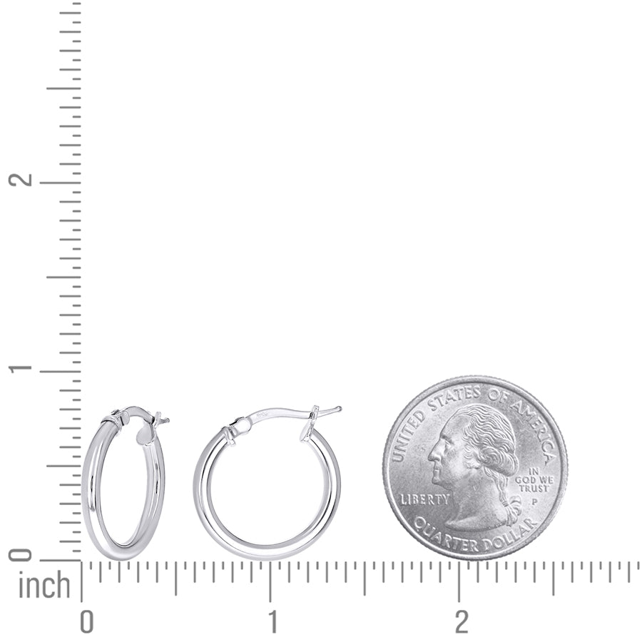 925 Sterling Silver Tube Hoop Earrings 2.5mm-15-Rhodium