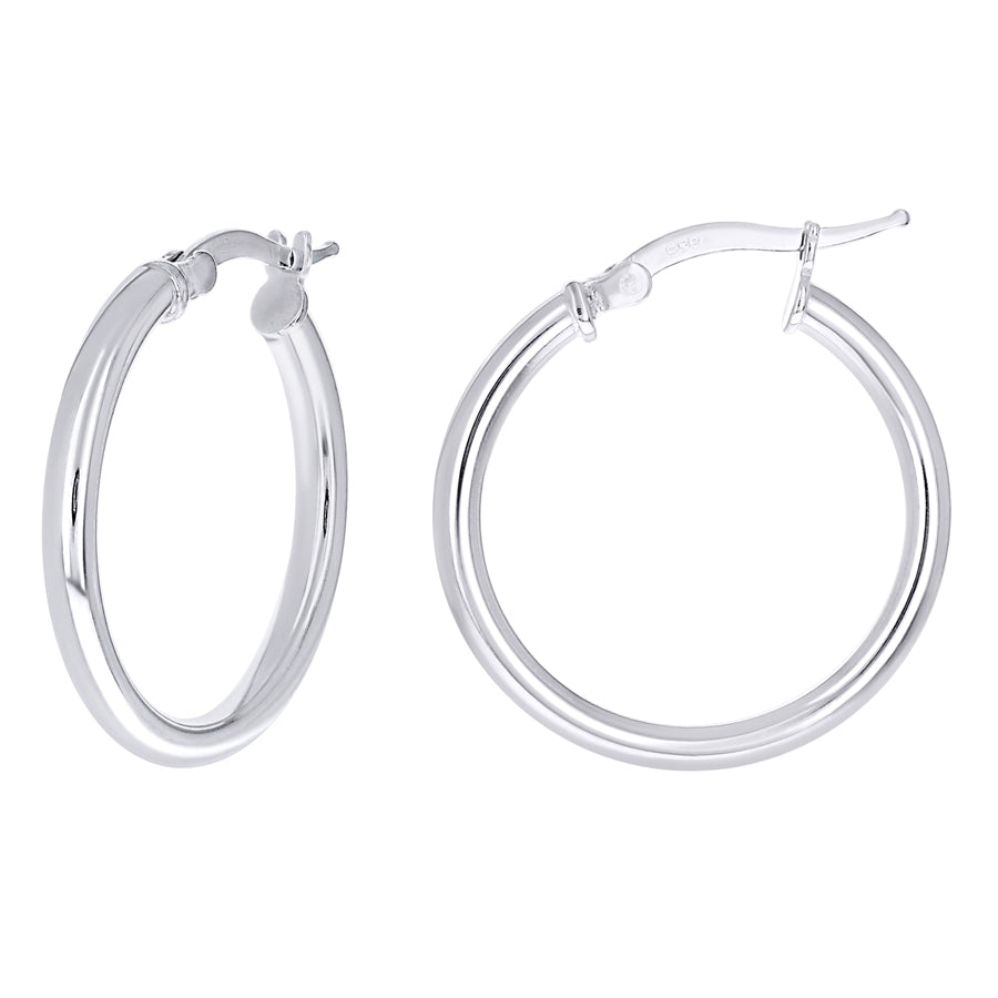 925 Sterling Silver Tube Hoop Earrings 2.5mm-20-Rhodium