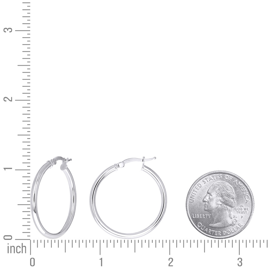 925 Sterling Silver Tube Hoop Earrings 2.5mm-25-Rhodium