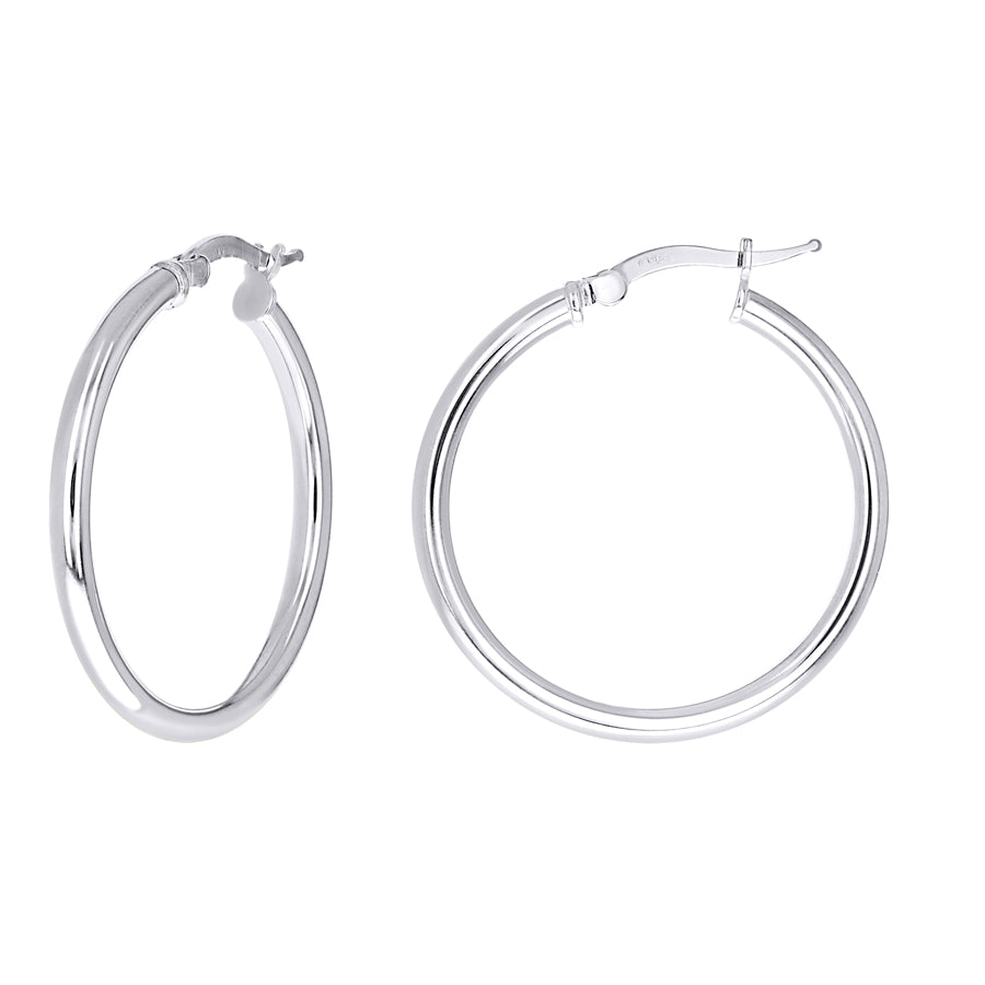925 Sterling Silver Tube Hoop Earrings 2.5mm-25-Rhodium