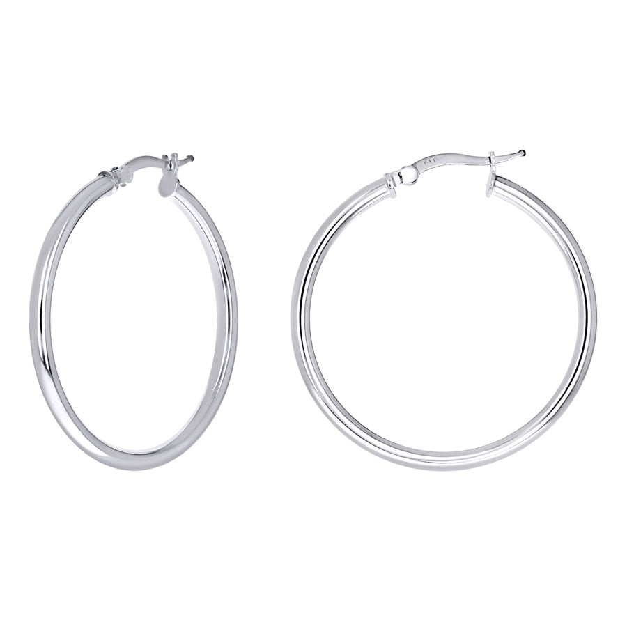 925 Sterling Silver Tube Hoop Earrings 2.5mm-30-Rhodium