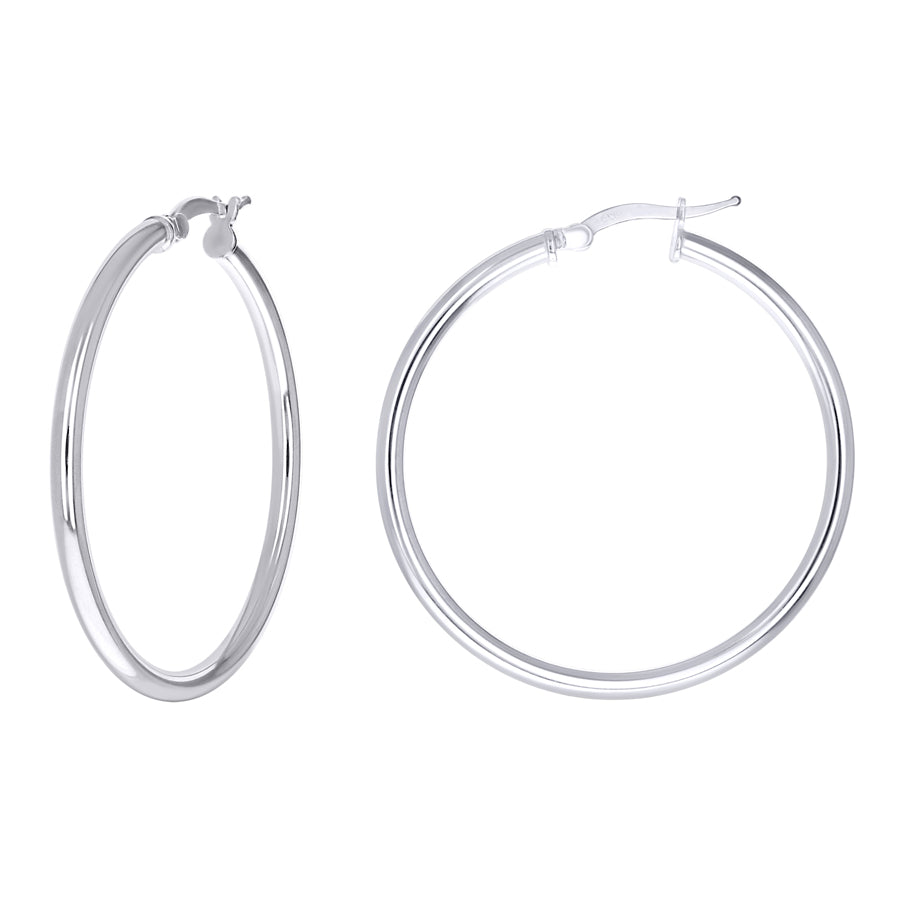 925 Sterling Silver Tube Hoop Earrings 2.5mm-35-Rhodium