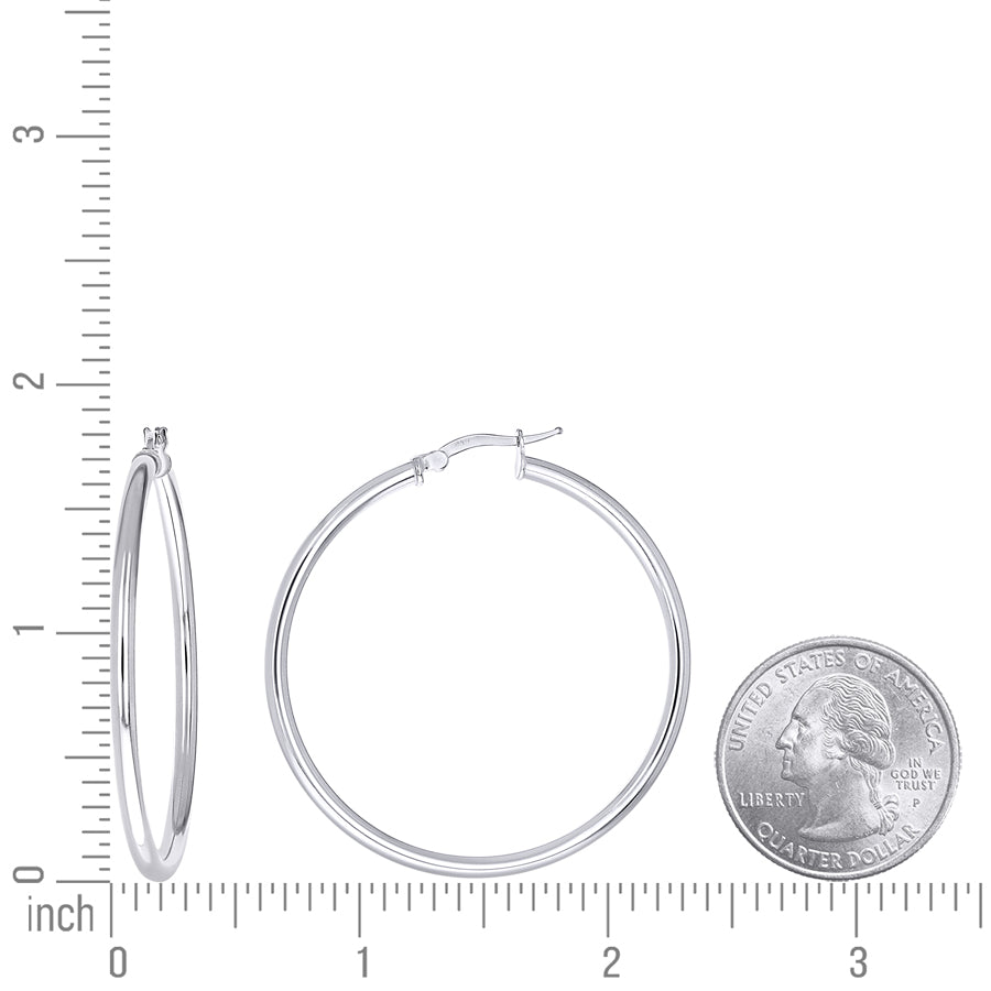 925 Sterling Silver Tube Hoop Earrings 2.5mm-40-Rhodium