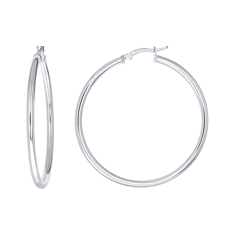 925 Sterling Silver Tube Hoop Earrings 2.5mm-40-Rhodium