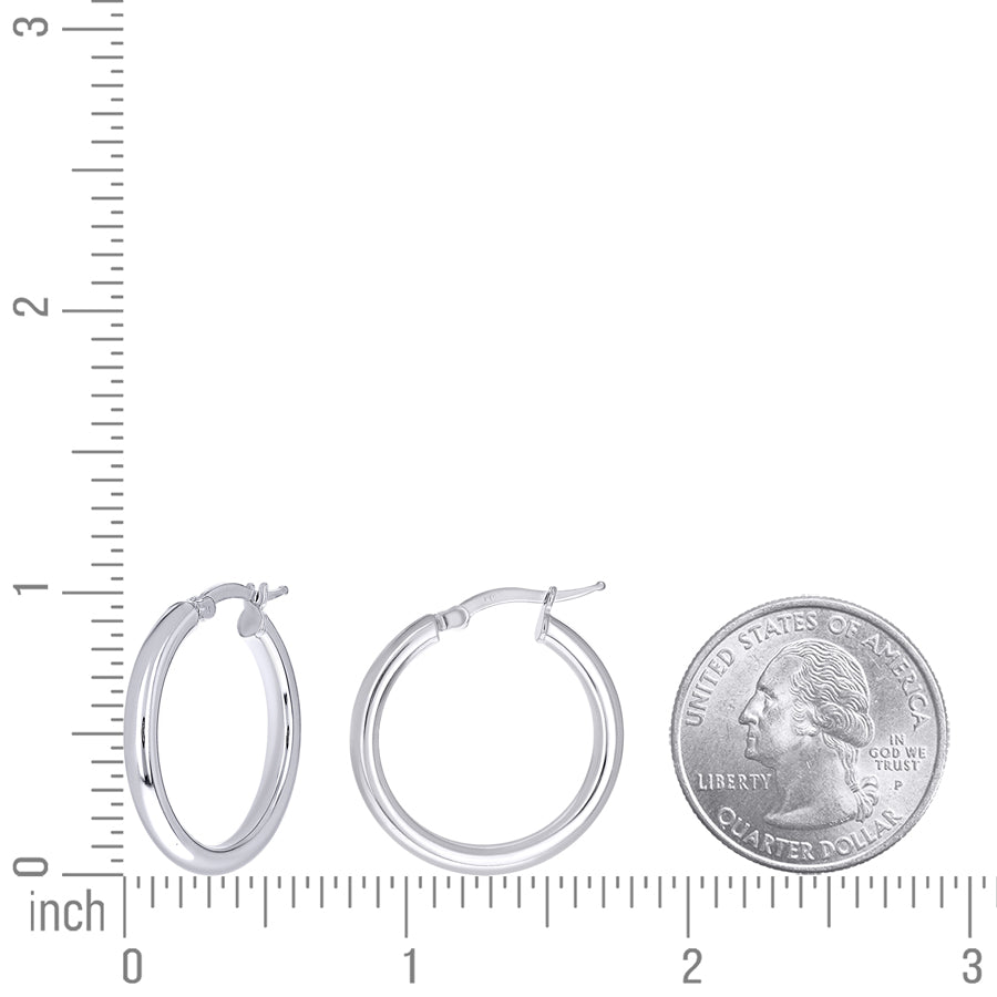 925 Sterling Silver Tube Hoop Earrings 3mm-20-Rhodium