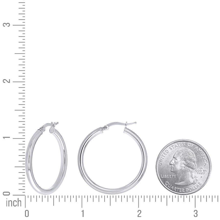 925 Sterling Silver Tube Hoop Earrings 3mm-25-Rhodium