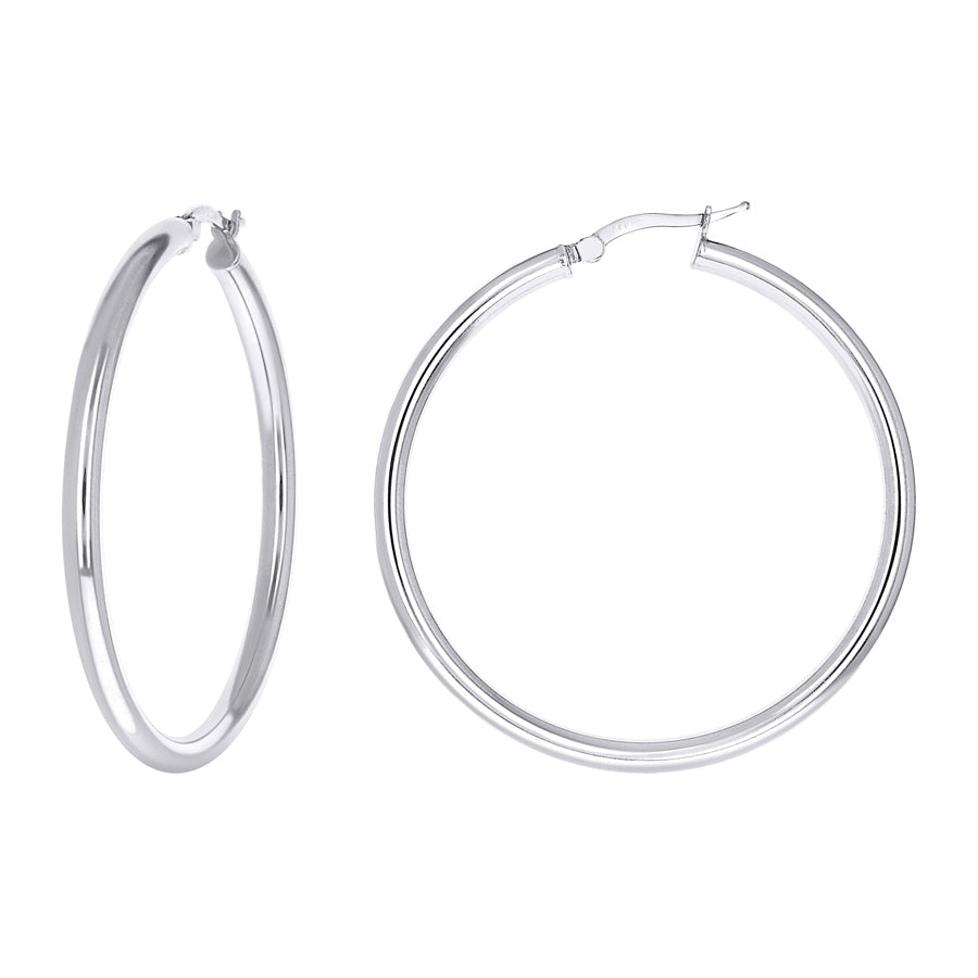 925 Sterling Silver Tube Hoop Earrings 3mm-40-Rhodium