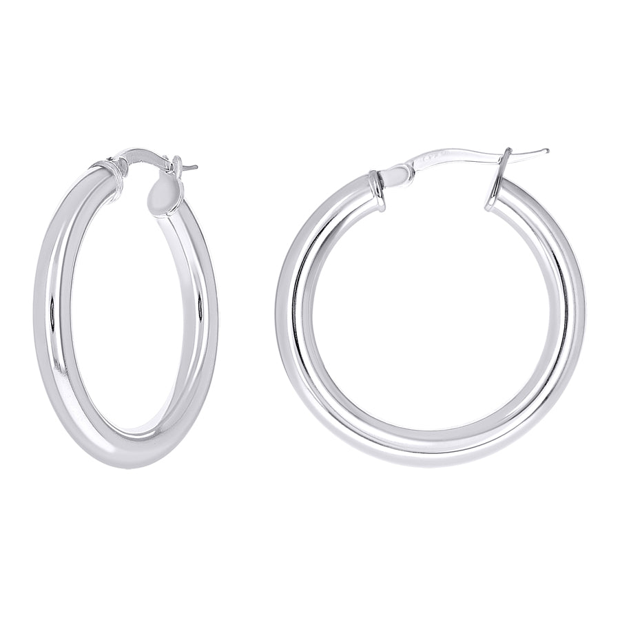 925 Sterling Silver Tube Hoop Earrings 3.5mm-20-Rhodium