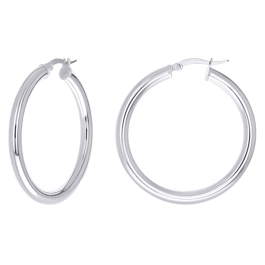 925 Sterling Silver Tube Hoop Earrings 3.5mm-25-Rhodium