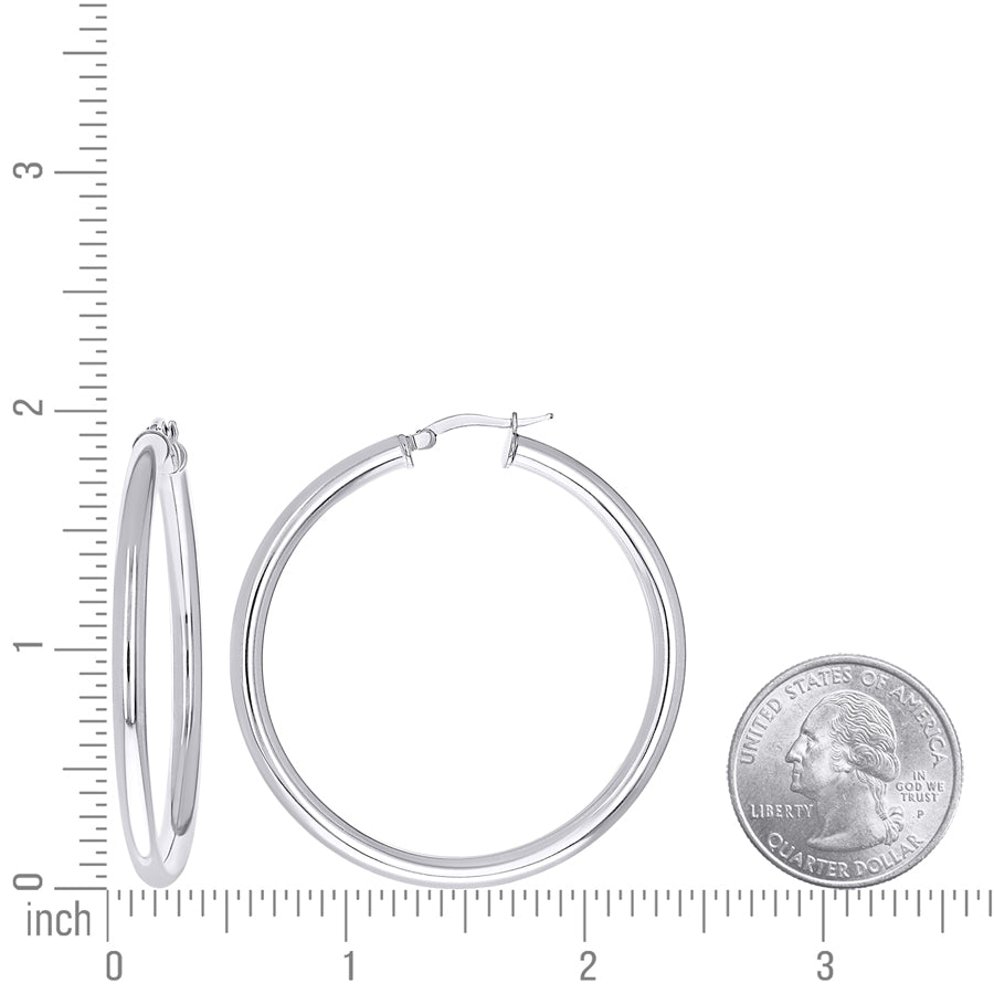 925 Sterling Silver Tube Hoop Earrings 3.5mm-40-Rhodium