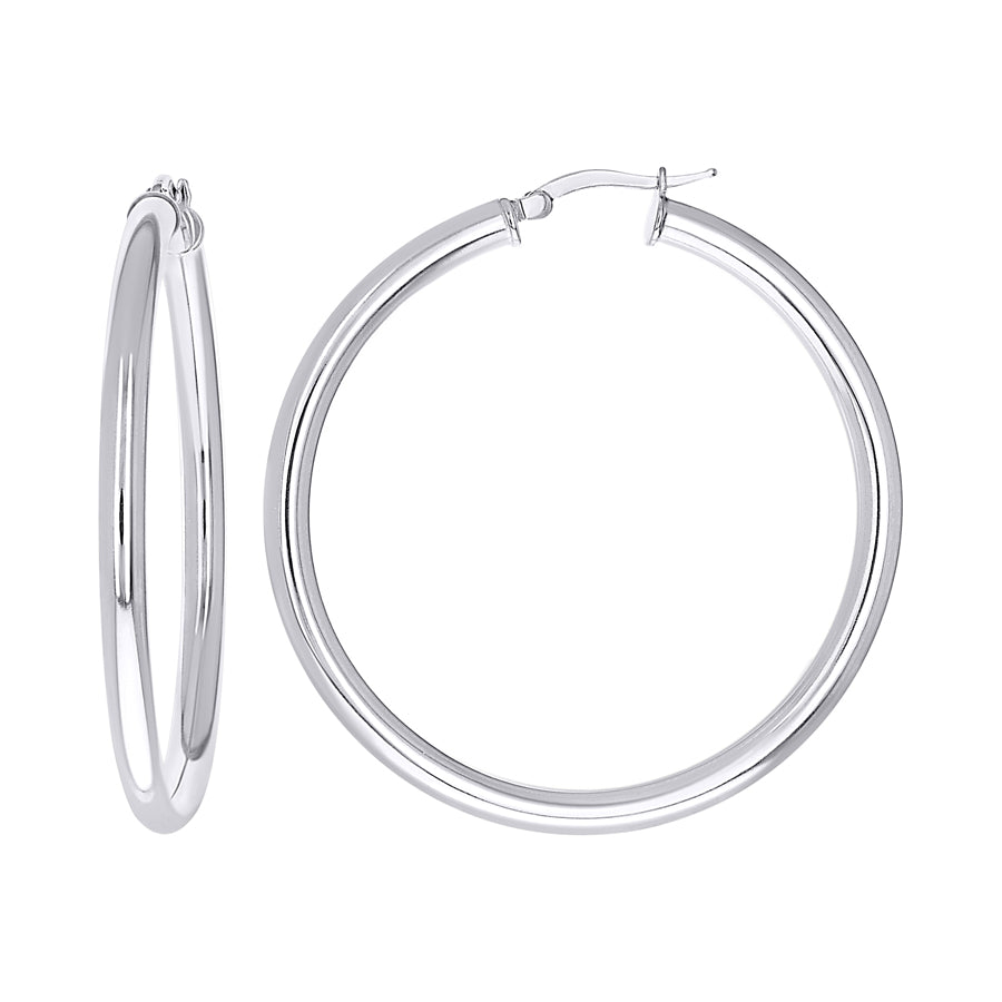 925 Sterling Silver Tube Hoop Earrings 3.5mm-40-Rhodium