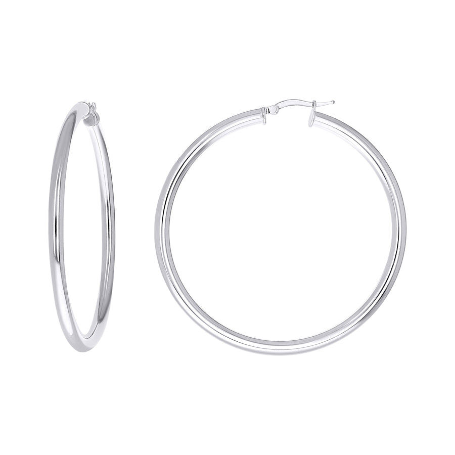 925 Sterling Silver Tube Hoop Earrings 3.5mm-50-Rhodium