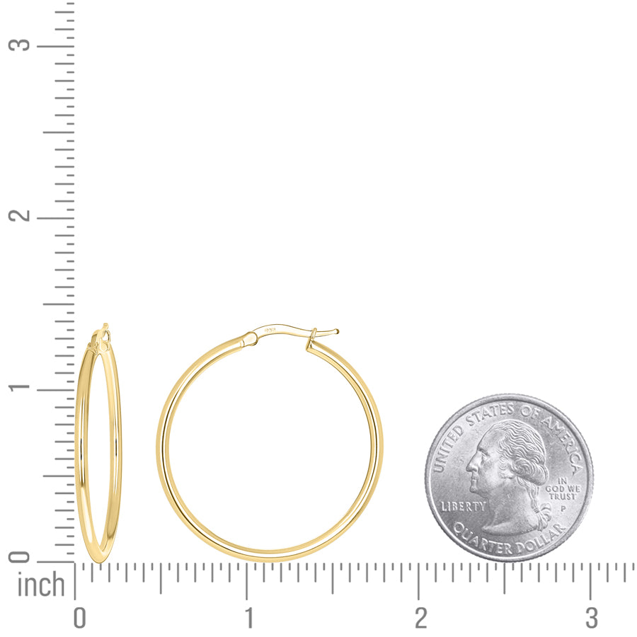 925 Sterling Silver Tube Hoop Earrings 2mm-30-Yellow