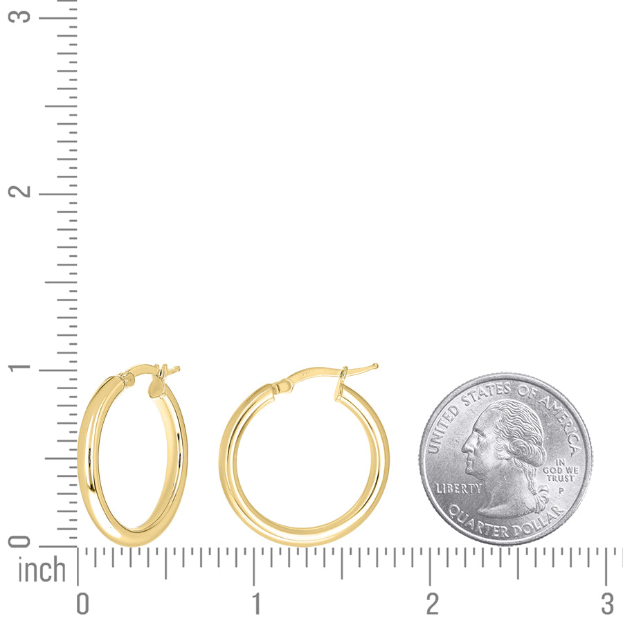 925 Sterling Silver Tube Hoop Earrings 3mm-20-Yellow