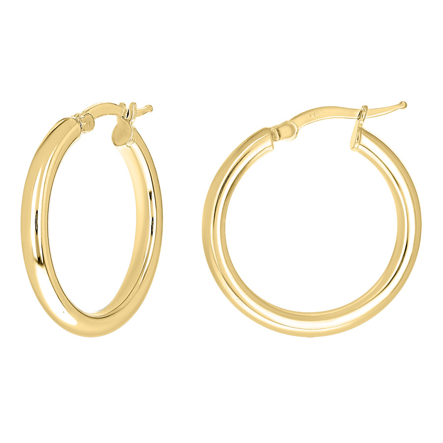 925 Sterling Silver Tube Hoop Earrings 3mm-20-Yellow